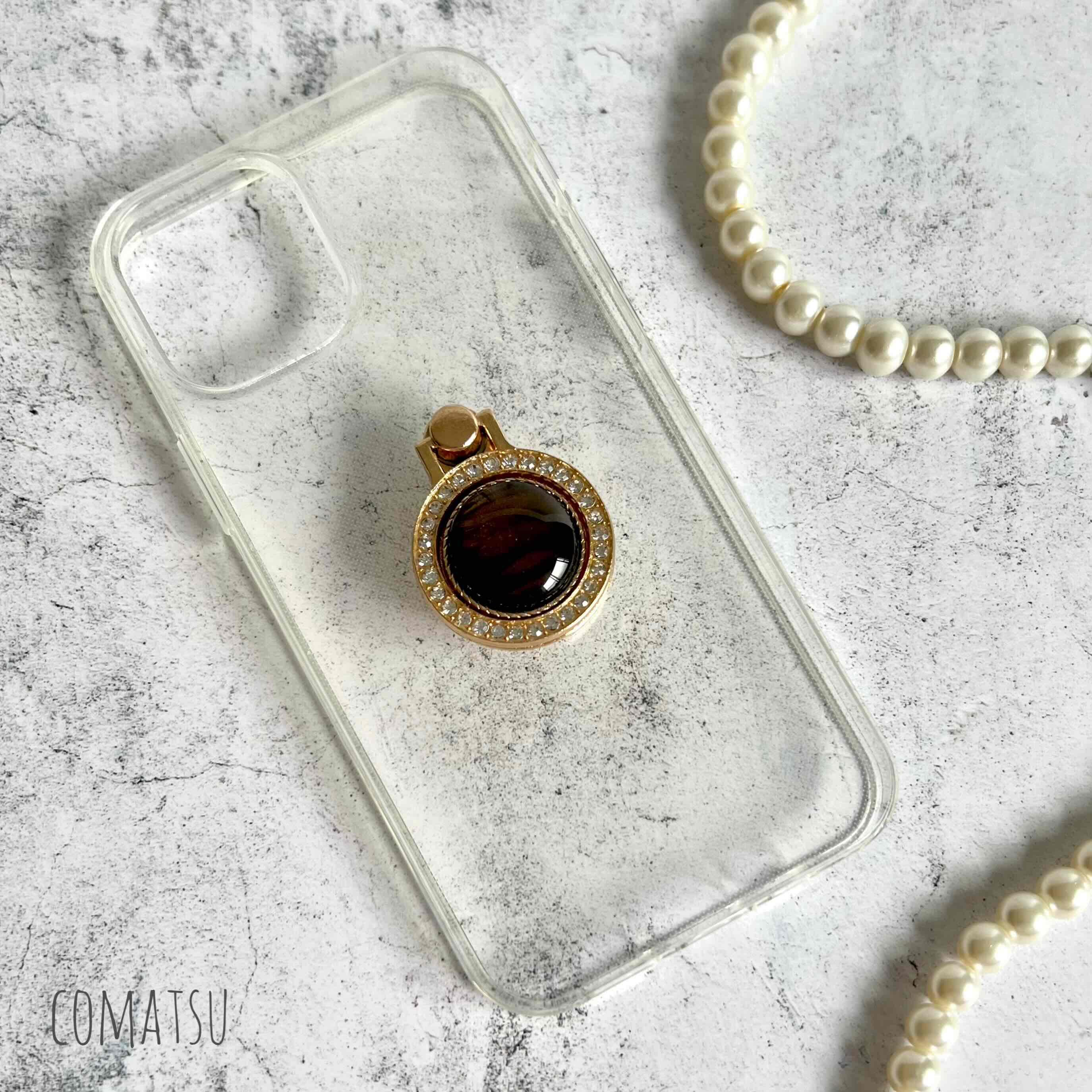 虎目石風スマホリング付きスマホケース